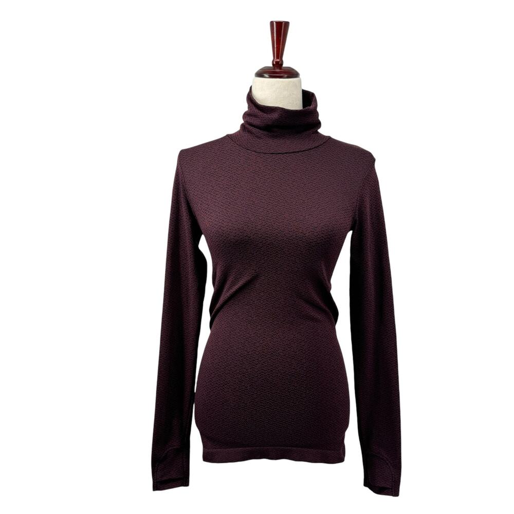 Athleta Base Layer Turtleneck Long Sleeve XS Purple Black Stretch Winter